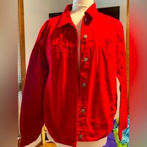 EUC - Chico Red Denim Jacket Size 2 Original Price $129 Selling $35
